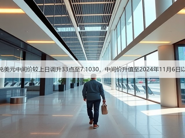 人民币兑美元中间价较上日调升33点至7.1030，中间价升值至2024年11月6日以来最高(图1)