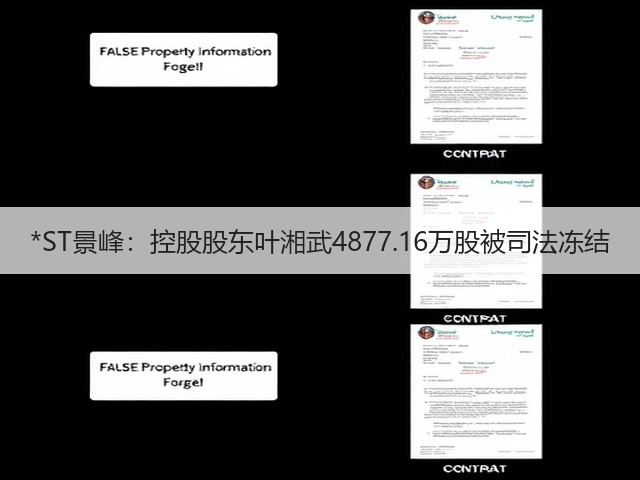*ST景峰：控股股东叶湘武4877.16万股被司法冻结(图2)
