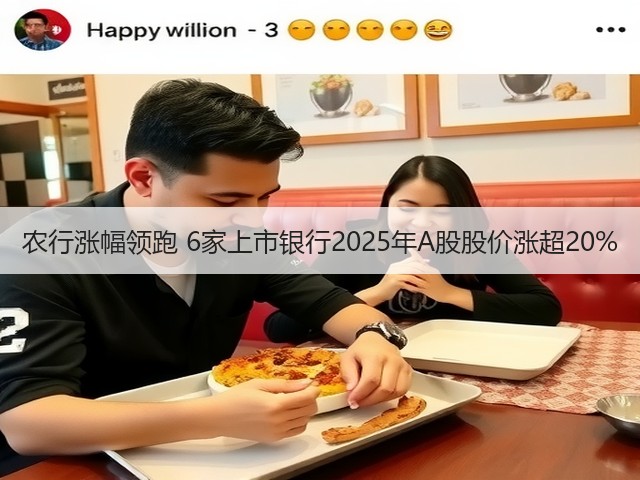 农行涨幅领跑 6家上市银行2025年A股股价涨超20%(图2) 农行涨幅领跑 6家上市银行2025年A股股价涨超20%(图2)